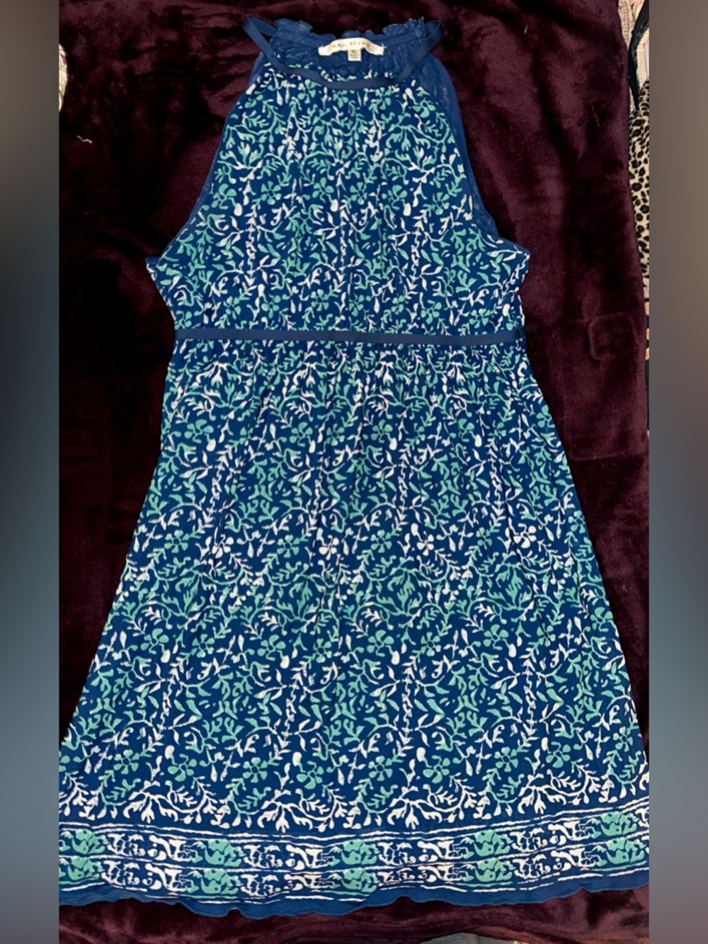 Max Studio Blue Sundress with Sleeveless Design and Crew Neck